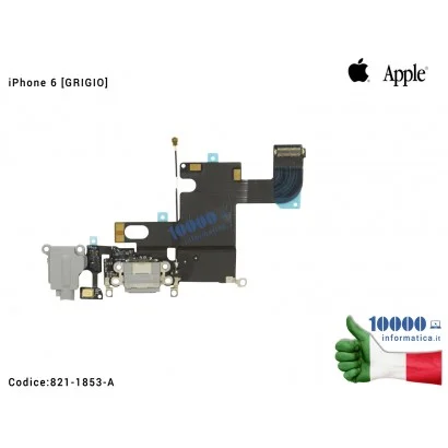 Connettore di Ricarica Lightning APPLE iPhone 6 6G [GRIGIO] 821-1853-A 821-1853-B Dock Cuffie Microfono Antenna Cavo Flex Charging Connector (A1549) (A1586) (A1589)