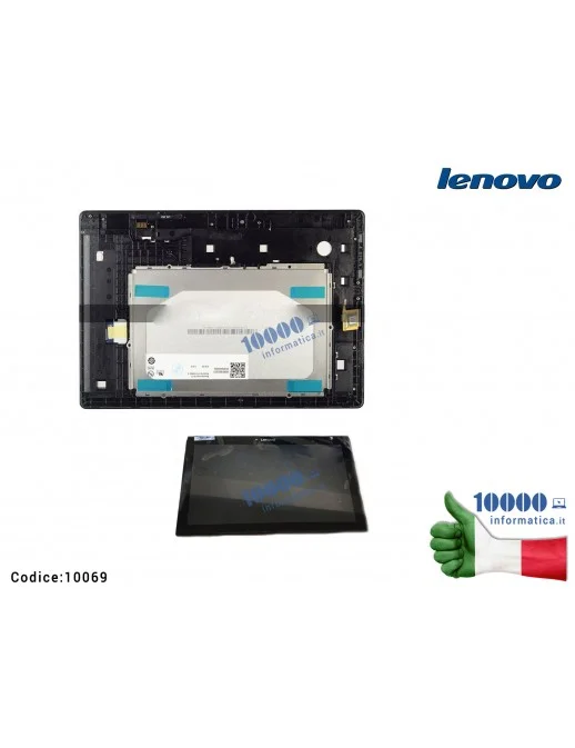 10069 Display LCD con Vetro Touch Screen e Cornice Frame LENOVO TAB 2 A10-30 A10-30F X30M/X30F [NERO]
