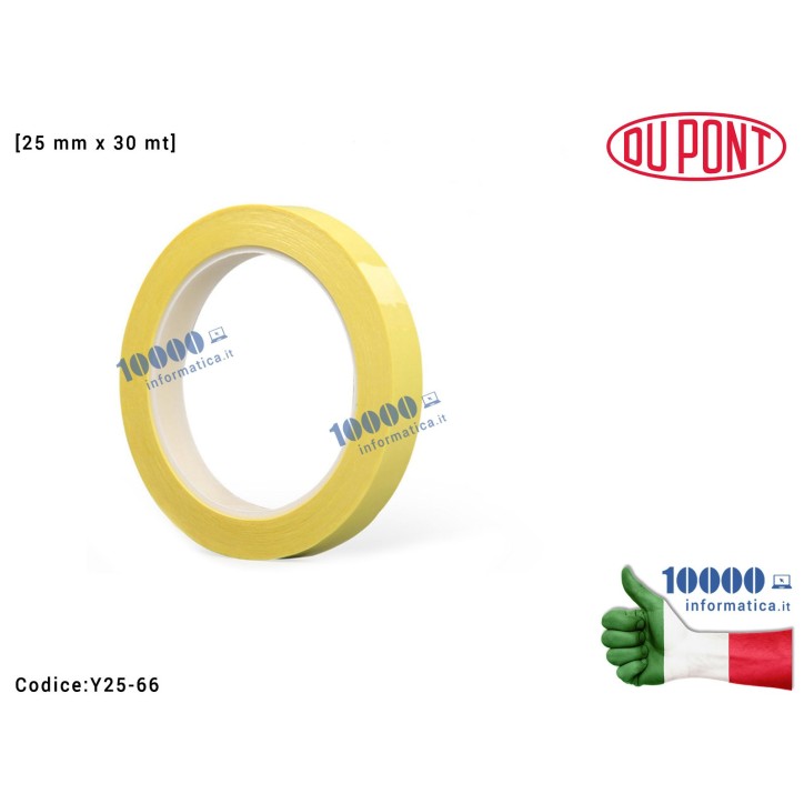 Nastro Adesivo Isolante GIALLO 2,5 cm [25mm x 66mt] Alte Temperature Mylar Tape Protezione Scheda Madre Notebook Smartphone Tabl