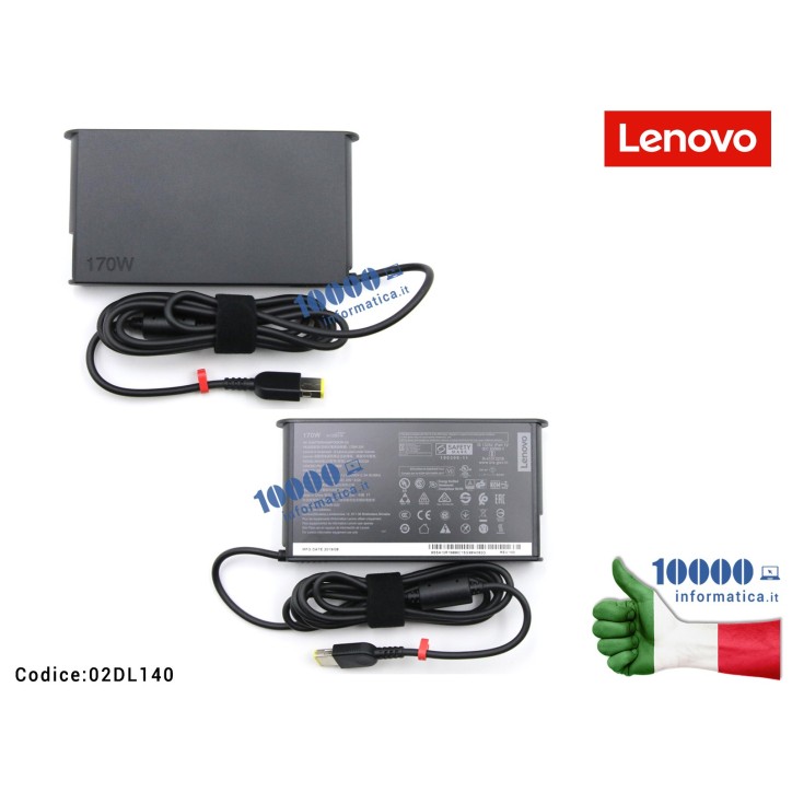 Alimentatore Originale LENOVO 170W 20V ThinkPad P1 GEN 5 (21DC) (21DD) [11 x 3mm rettangolare]  02DL140 FRU02DL140 890939 02DL138 5A11K67850 5A11K67851 02DL136 5A11K67849