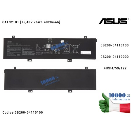 Batteria C41N2101 ASUS ROG Zephyrus G14 GA402RK GA402RR GA402RJ GA402RK FX517ZC GA402RJ FX517ZM GA402RK FX517ZE M6501RR K6501ZM