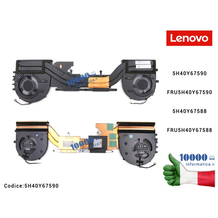 Kit Termico Ventola Fan CPU e GPU + Dissipatore LENOVO ThinkPad P1 Gen 3 (20TH) (20TJ) X1 Extreme 3rd Gen (20TK) (20TL) 5H40Y67590 FRU5H40Y67590 5H40Y67588 FRU5H40Y67588