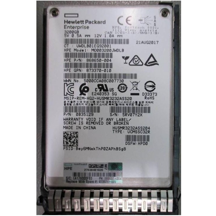 873571-001-RFB Hewlett Packard Enterprise 3.2TB SAS 12G SFF SC DS MU SSD 873367-B21, 822790-001