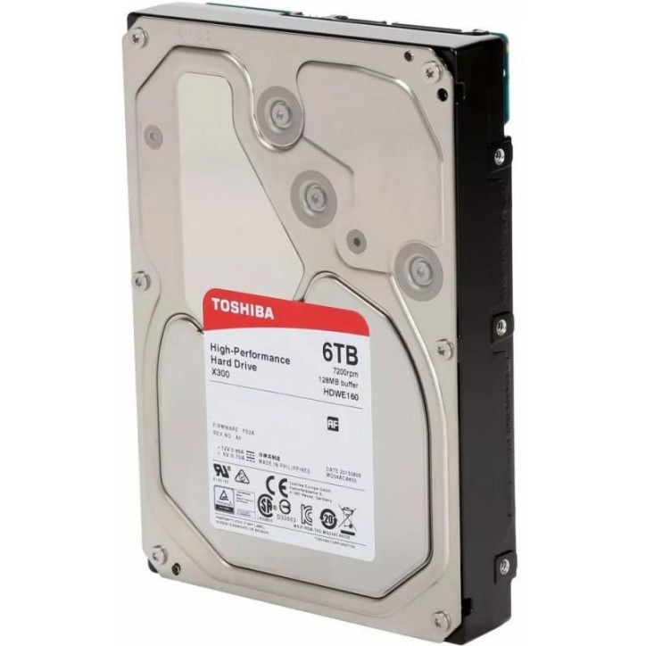 HDWE160UZSVA-RFB Toshiba 6 TB, 3.5 HDD, SATA 6.0 Gbit/s, 128 MB, / 12VDC (±5 %), 11.3 W, 147 x 101.6 x 26.1 mm , 770 g