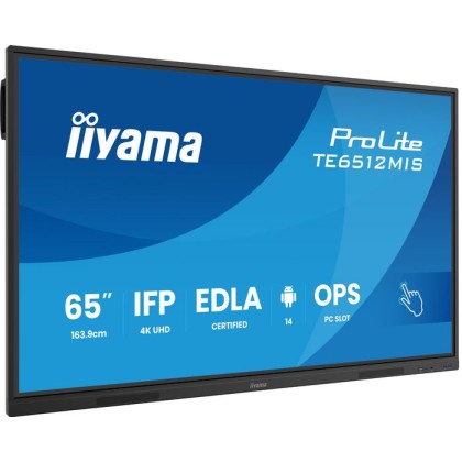 TE6512MIS-B4AG iiyama 65" iiWare13E , Android 14, 8/128GB, 40-Points PureTouch IR with Zero Gap - Air bonding, 3840x2160, UHD VA