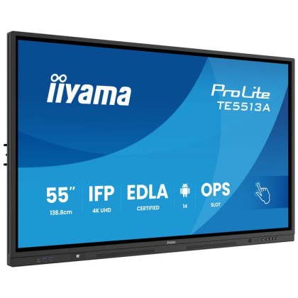 TE5513A-B1AG iiyama 55" iiWare21E (EDLA -Google-GMS-apps), Android 14, 8/128GB, 40-Points PureTouch IR+ with zero bonding, 3840x