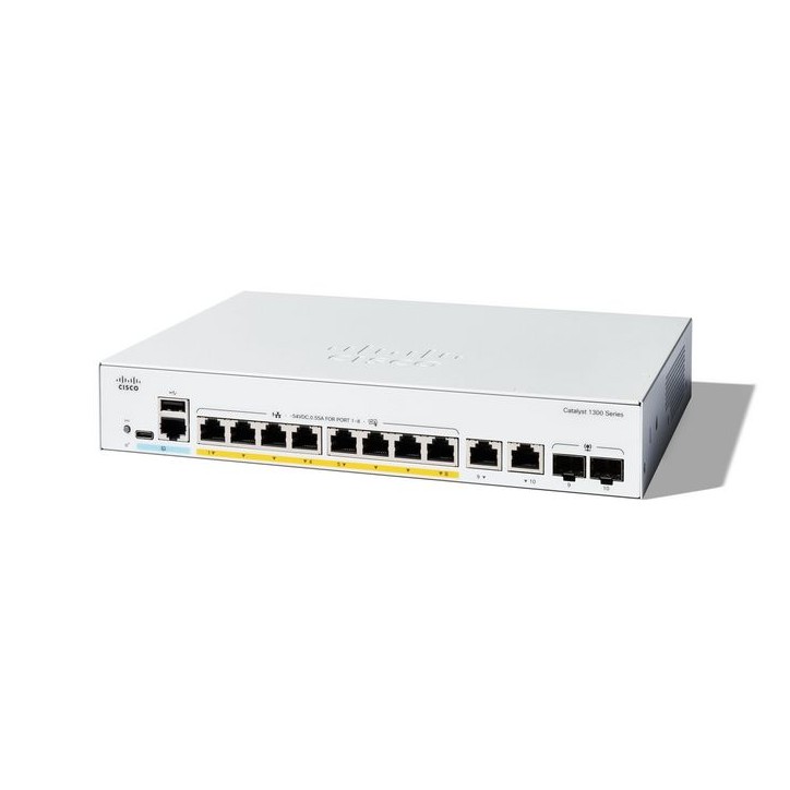 C1300-8FP-2G-RFB Cisco Catalyst 1300-8FP-2G Managed Switch, 8 Port GE, Full PoE, 2x1GE Combo, Limited Lifetime Protection (C1300