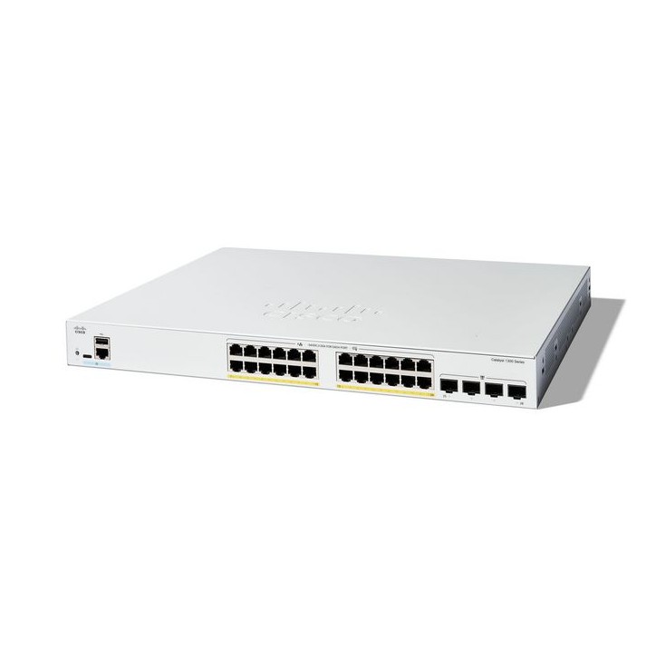 C1300-24FP-4G-RFB Cisco Catalyst 1300-24FP-4G Managed Switch, 24 Port GE, Full PoE, 4x1GE SFP, Limited Lifetime Protection (C130
