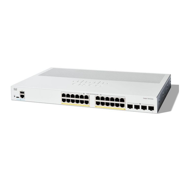 C1200-24P-4X-RFB Cisco Cisco Catalyst 1200-24P-4X Smart Switch, 24 Port GE, PoE, 4x10GE SFP+, Limited Lifetime Protection (C1200