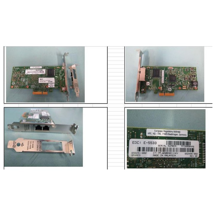 656241-002-RFB Hewlett Packard Enterprise Dual-port Ethernet adapter, 1Gbps data transfer rate, PCI Express x4 interface, compat