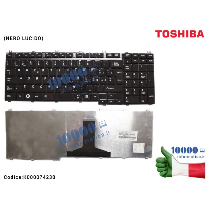 Tastiera Italiana TOSHIBA Satellite A500 A500D P300 P305 A500 L500 L350 L355 P500 (NERO LUCIDO)