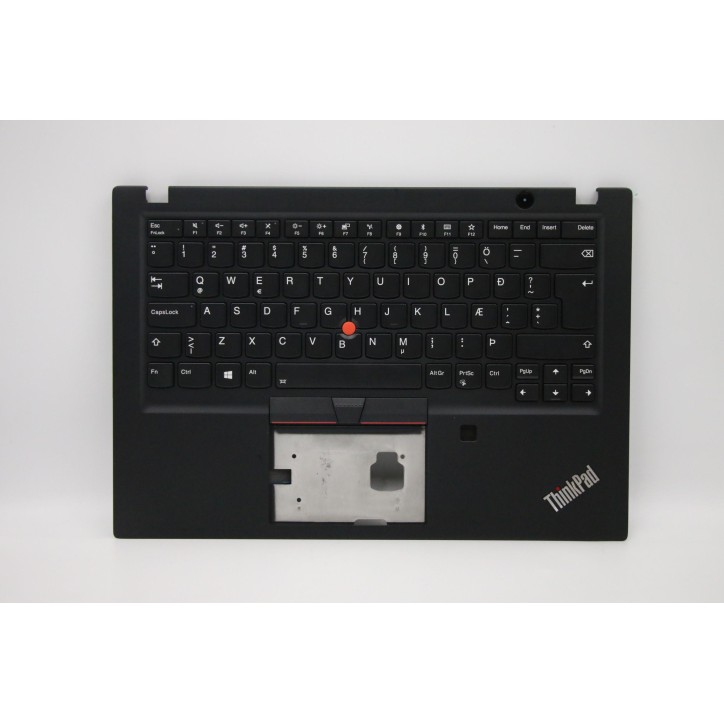 Lenovo 02HM289 Palmrest Top Case con tastiera, Islandese, Nero, Retroilluminazione, Impronta digitale