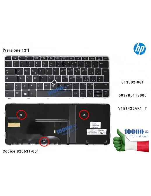 Tastiera Italiana HP EliteBook 820 G4 725 G3 820 G3 [Versione 12"] (Frame GRIGIO) (CON PUNTATORE) 813302-061 6037B0113006 V15142