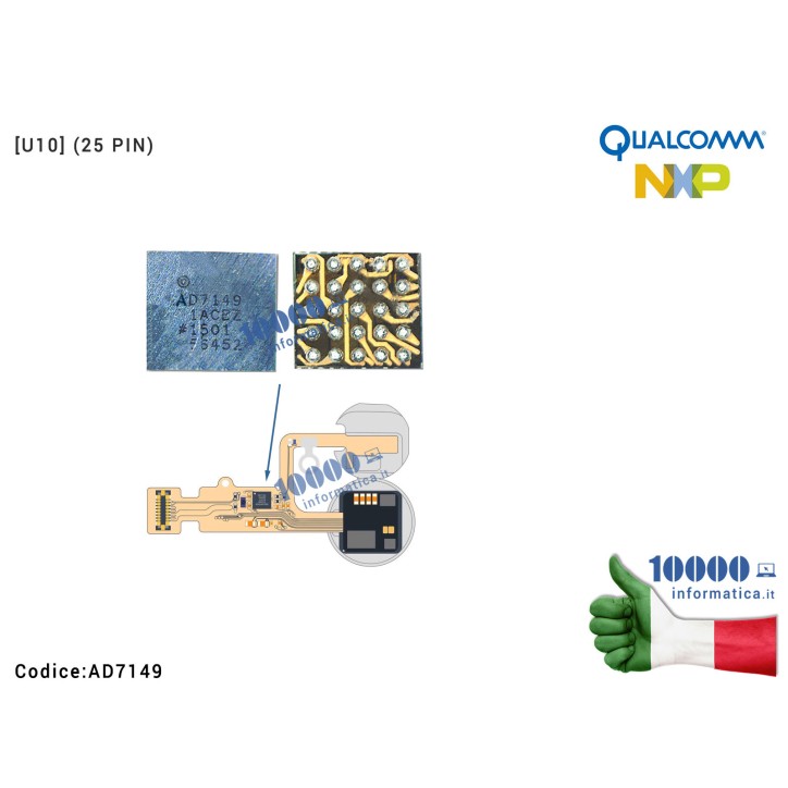 IC Chip AD7149 Fingerprint Sensore Touch ID Impronta Digitale Ritorno Tasto Home Button Fix APPLE iPhone 7 7+ Plus [U10] (25 PIN