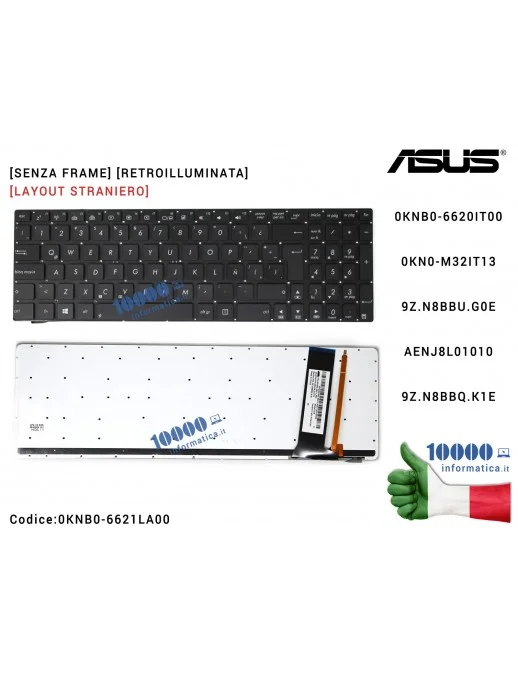 Tastiera Straniera ASUS N56 N56V U500VZ N76 R500V R505 N76 N56DP N56DY N56JK N56JN N56JR N56VB N56VJ [SENZA FRAME] [RETROILLUMIN