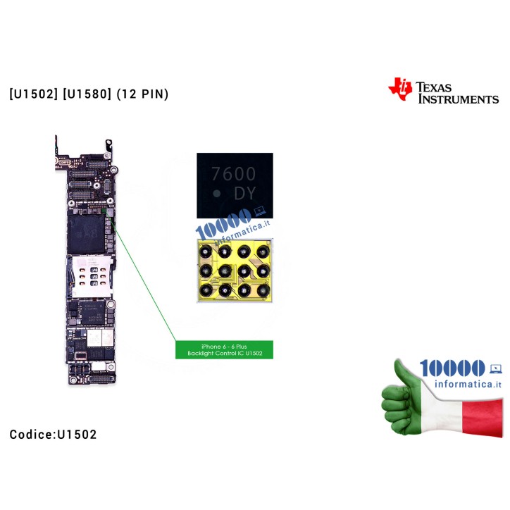 IC Chip U1502 Retroilluminazione Display LCD Fix iPhone 6 6G 6+ 6 Plus [U1502] [U1580] (12 PIN) Backlight Control IC Back Light