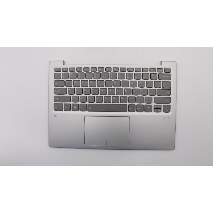 Lenovo 5CB0P19121 Palmrest Top Case con tastiera, Inglese (Stati Uniti), Platinum, Retroilluminazione, Lettore di impronte digit