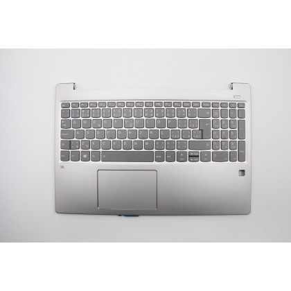 Lenovo 5CB0Q62219 Palmrest Top Case con tastiera, Ceco/Slovacco, argento, Retroilluminazione, Lettore di impronte digitali, UK