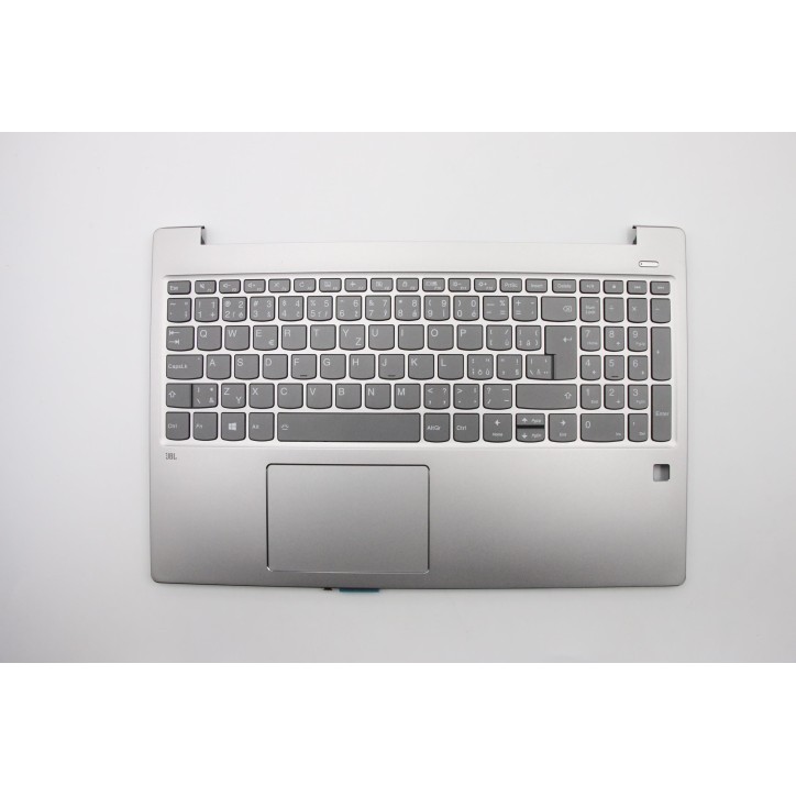 Lenovo 5CB0Q62219 Palmrest Top Case con tastiera, Ceco/Slovacco, argento, Retroilluminazione, Lettore di impronte digitali, UK