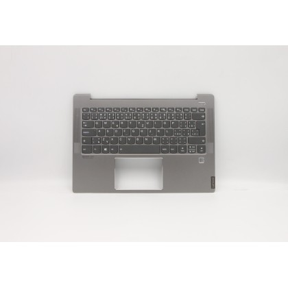Lenovo 5CB0S17243 Palmrest Top Case con tastiera, Ceco, grigio, Retroilluminazione, Lettore di impronte digitali, UK
