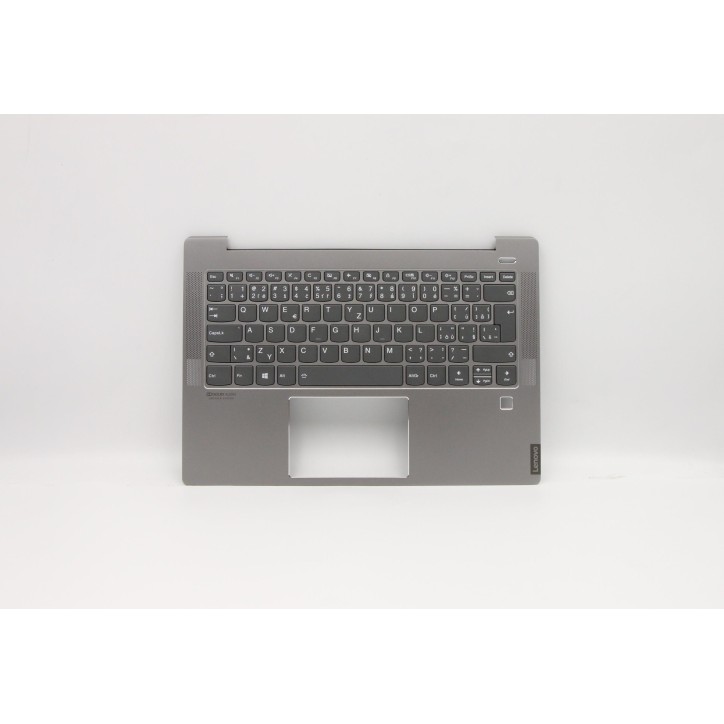 Lenovo 5CB0S17243 Palmrest Top Case con tastiera, Ceco, grigio, Retroilluminazione, Lettore di impronte digitali, UK