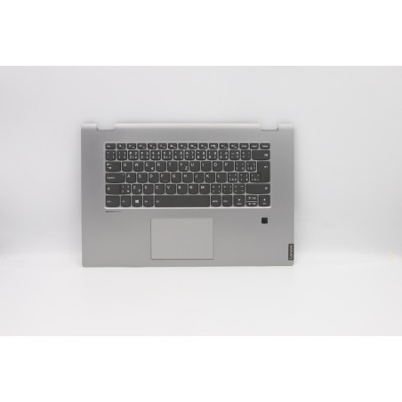 Lenovo 5CB0S17729 Palmrest Top Case con tastiera, Ceco, grigio, Retroilluminazione, Lettore di impronte digitali, UK
