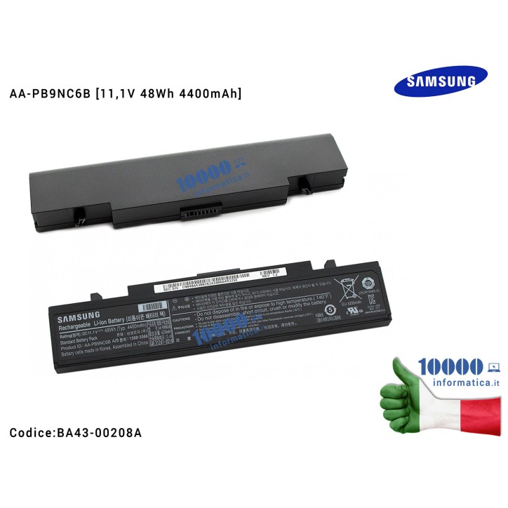 Batteria AA-PB9NC6B SAMSUNG NP300 NP350 NP350V5C R519 R522 R530 R620 R720 NP-R519 NP-R520 NP-R530 NP-R540 [11,1V 48Wh 4400mAh] B