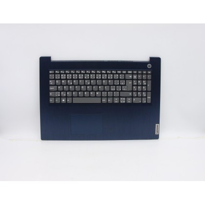 Lenovo 5CB0X56830 Palmrest Top Case con tastiera, Ceco, blu scuro, Senza retroilluminazione, Lettore di impronte digitali, UK