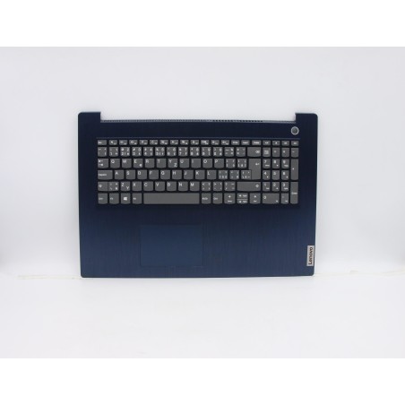 Lenovo 5CB0X56830 Palmrest Top Case con tastiera, Ceco, blu scuro, Senza retroilluminazione, Lettore di impronte digitali, UK