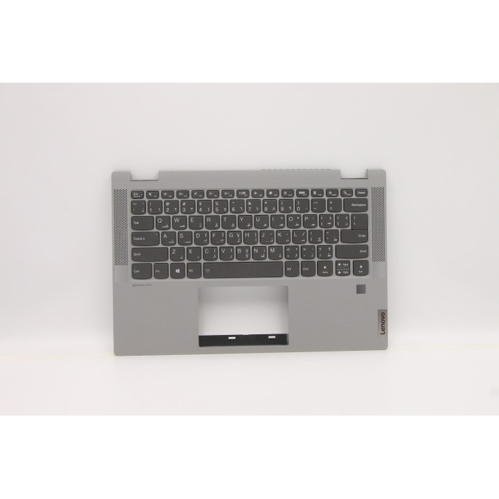 Lenovo 5CB0Y85378 Palmrest Top Case con tastiera, Arabo, Grigio platino, Retroilluminazione, Lettore di impronte digitali, US