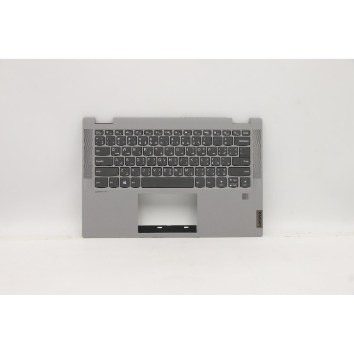Lenovo 5CB0Y85409 Palmrest Top Case con tastiera, Arabo, Grigio platino, Senza retroilluminazione, Lettore di impronte digitali,