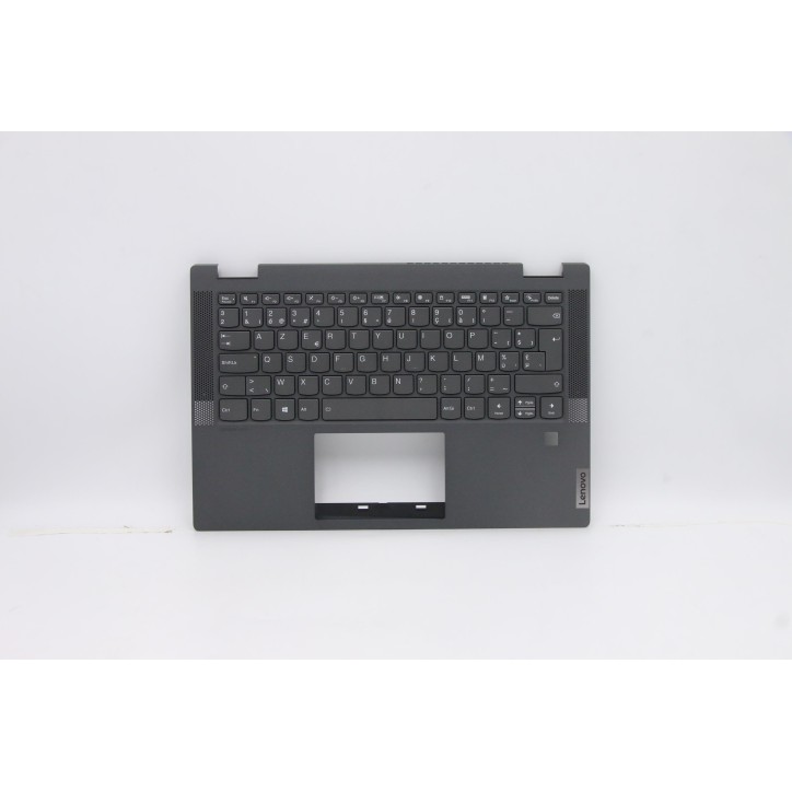 Lenovo 5CB0Y85511 Palmrest Top Case con tastiera, Belga, grigio, Retroilluminazione, Lettore di impronte digitali, UK