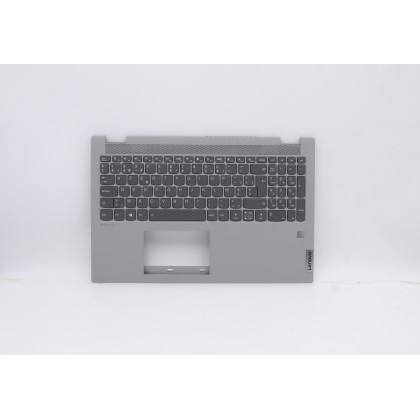 Lenovo 5CB0Y89983 Palmrest Top Case con tastiera, Belga, Grigio platino, Retroilluminazione, Lettore di impronte digitali, UK