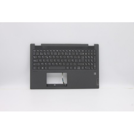 Lenovo 5CB0Y99239 Palmrest Top Case con tastiera, Belga, grigio, Retroilluminazione, Lettore di impronte digitali, UK