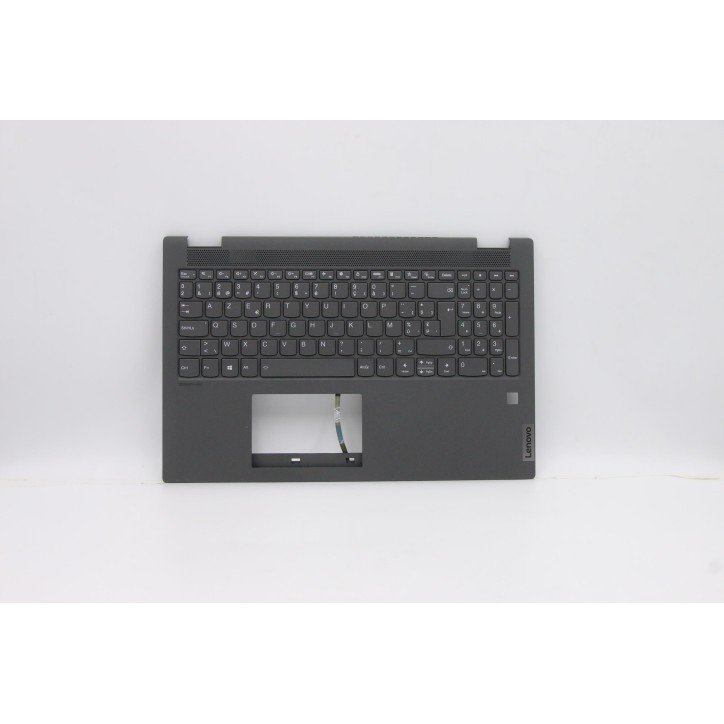 Lenovo 5CB0Y99239 Palmrest Top Case con tastiera, Belga, grigio, Retroilluminazione, Lettore di impronte digitali, UK