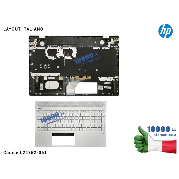 Tastiera Retroilluminata Italiana Completa di Top Case Superiore Palmrest HP Pavilion 15-CS 15-CW (Natural Silver) L24752-061