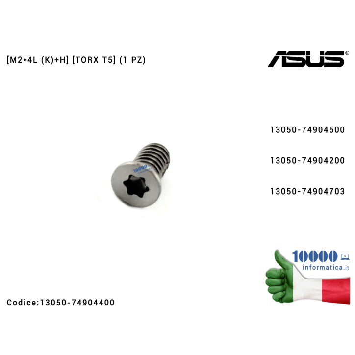 Vite di Fissaggio Notebook [M2*4L (K)+H] [TORX T5] (1 PZ) ASUS UX430 UX430U UX310U UX530 UX530U UX530UQ UX461 UX564E N501J UX334