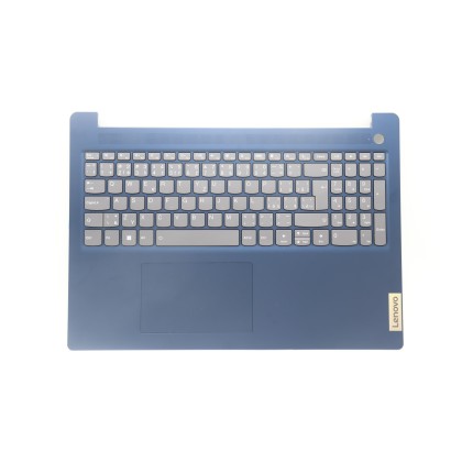 Lenovo 5CB1L14722 Palmrest Top Case con tastiera, Ceco/Slovacco, blu scuro, Retroilluminazione, Lettore di impronte digitali, UK
