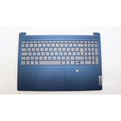 Lenovo 5CB1L50527 Palmrest Top Case con tastiera, Belga, blu scuro, Retroilluminazione, Lettore di impronte digitali, UK
