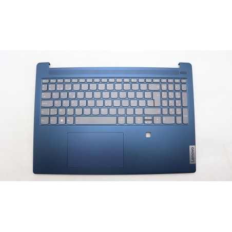 Lenovo 5CB1L50527 Palmrest Top Case con tastiera, Belga, blu scuro, Retroilluminazione, Lettore di impronte digitali, UK