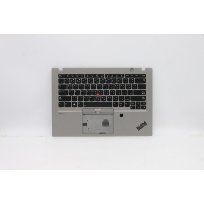 Lenovo 5M10Z41559 Palmrest Top Case con tastiera, Arabo, argento, Retroilluminazione, Lettore di impronte digitali, US