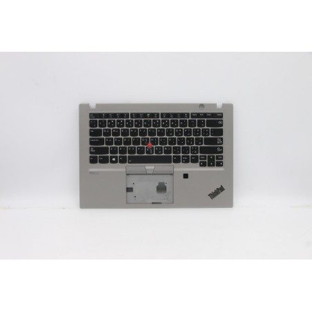 Lenovo 5M10Z41559 Palmrest Top Case con tastiera, Arabo, argento, Retroilluminazione, Lettore di impronte digitali, US