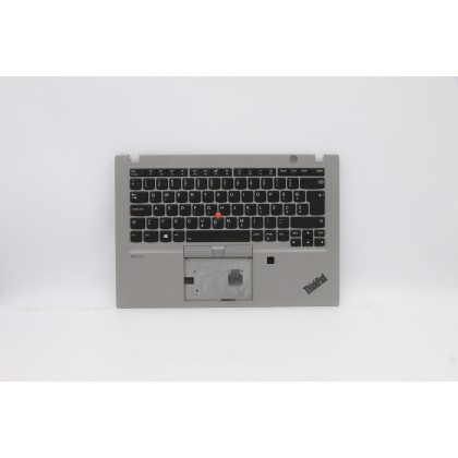 Lenovo 5M10Z41611 Palmrest Top Case con tastiera, Sloveno, argento, Retroilluminazione, Lettore di impronte digitali