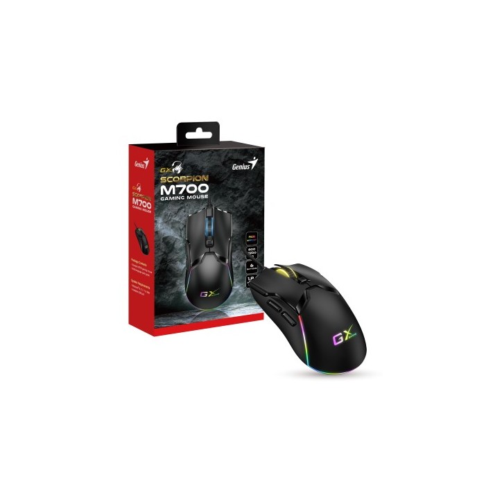 GENIUS MOUSE GAMING USB SCORPION M700 12*RGB 6 BUTTONS 800-7200DPI 1.8m