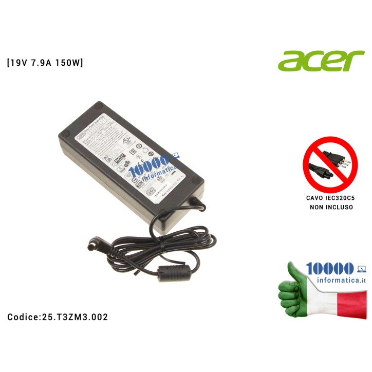 Alimentatore AC 150W ACER Veriton Z35 Z35q XZ350CUQ B276HULEQ XB273UGSq [19V 7.9A 150W] 25.T3ZM3.002 25.TJ5M3.001 25.T3YM3.002 25.T3YM3.001