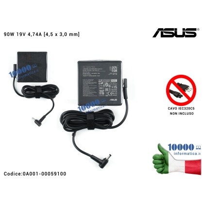 Alimentatore ASUS 90W 19V 4,74A [4,5 x 3,0 mm] VivoBook M7600QA M3401QA M3500QA X1503ZA M1603IA M7600QA S14 Flip TN3402QATP3402ZA 0A001-00059000 0A001-00059100 PA-1900-92