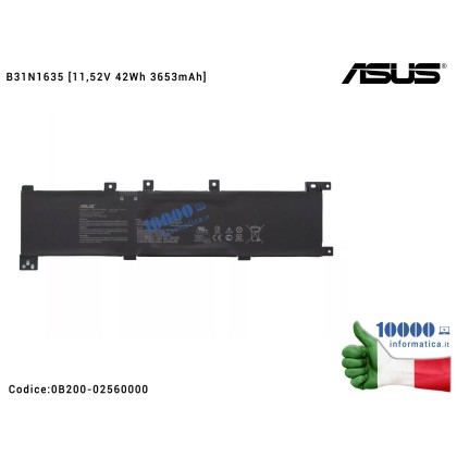 Batteria B31N1635 ASUS VivoBook X705 X705FD X705FN X705MA X705MB X705NA X705NC X705QA X705QR X705UA X705UB X705UD X705UF [11,52V 42Wh 3653mAh] 0B200-02560000