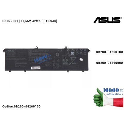 Batteria C31N2201 ASUS VivoBook 16 X1605 X1605EA TN3604YA TP3604VA E1404GA [11,55V 42Wh 4240mAh] 0B200-04260100 0B200-04260000