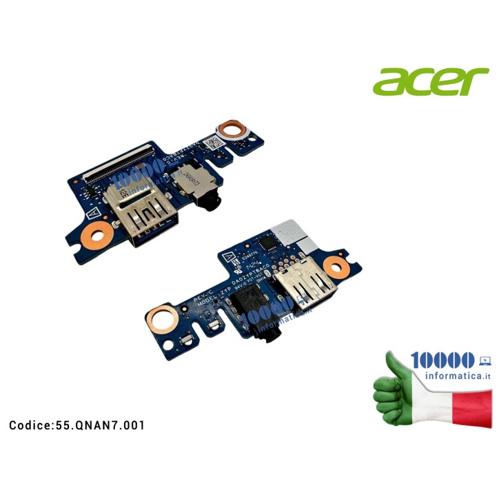 Scheda I/O USB Board Audio ACER Nitro V15 ANV15-51 ANV15-52 (N23Q22) Aspire A3D15-71GM TravelMate P2 15 - TMP215-55 P215-55 P215-55T DA0ZYPTBAC0 55.QNAN7.001 55QNAN7001