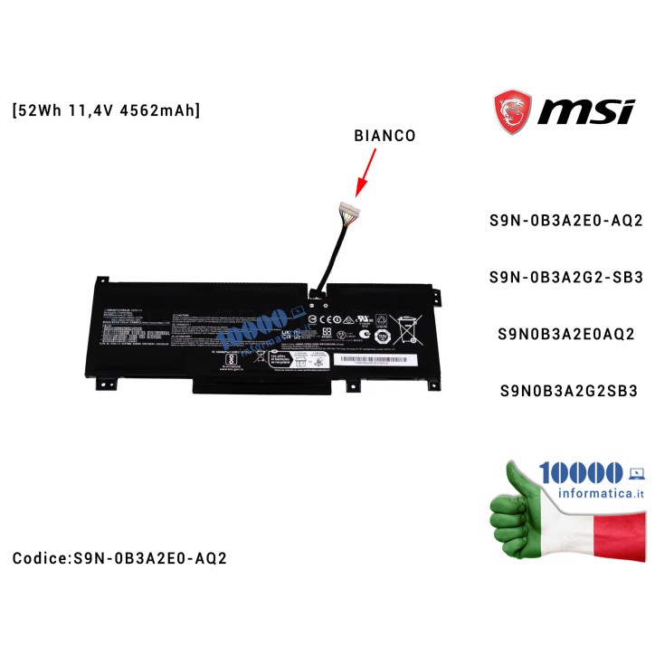 Batteria BTY-M492 MSI GF76 Katana 12UG/12UGSK (MS-17L3) Pulse GL66 GL76 (MS-1583) [52Wh 11,4V 4562mAh] S9N-0B3A2E0-AQ2 S9N-0B3A2G2-SB3 S9N0B3A2E0AQ2 S9N0B3A2G2SB3
